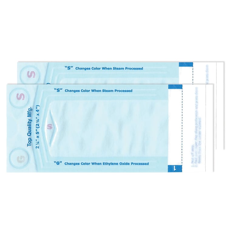 Top Quality Manufacturing Sterilization Pouches, 2.25" x 5", 200/Box. Self-seal. Built-in internal