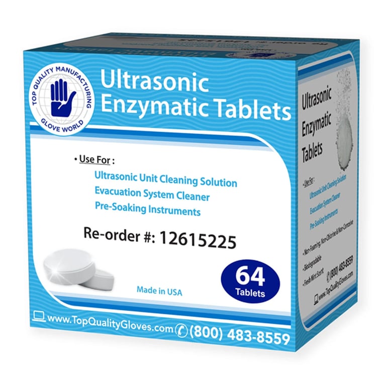 Top Quality Manufacturing Ultrasonic Enzymatic Tablets, 64/Box. Dual-enzyme cleaning tablets