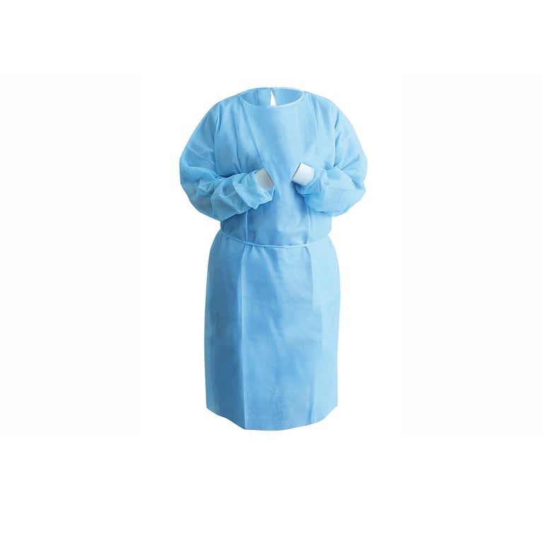 Top Quality Manufacturing Tie Back Isolation Gown, Regular, Blue, 10/Bag. Features knit cuffs