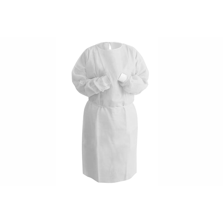 Top Quality Manufacturing Tie Back Isolation Gown, Regular, White, 10/Bag. Features knit cuffs