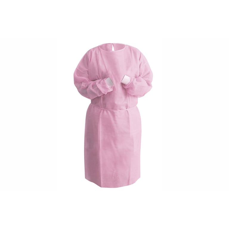 Top Quality Manufacturing Tie Back Isolation Gown, Regular, Pink, 10/Bag. Features knit cuffs