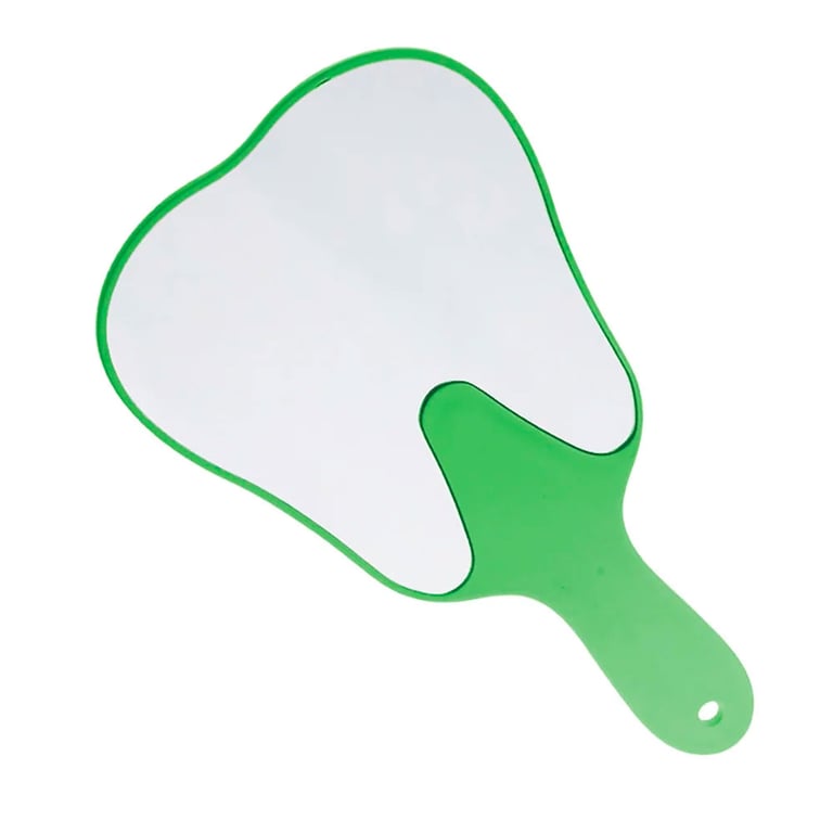 Top Quality Manufacturing Tooth-Shaped Hand Mirror, Green, 1/Pk. High quality plastic handle. High