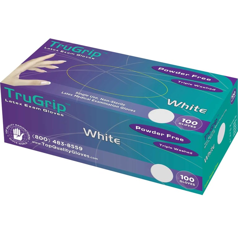 TruGrip Latex Exam Gloves, Powder Free, X-Small, 