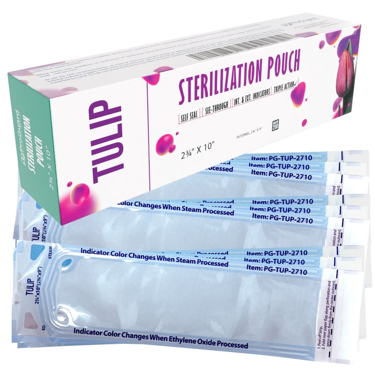 Tulip Self-Sealing Sterilization Pouches, 2.75" x 10", 200/Box. Ensures reliable protection for EO