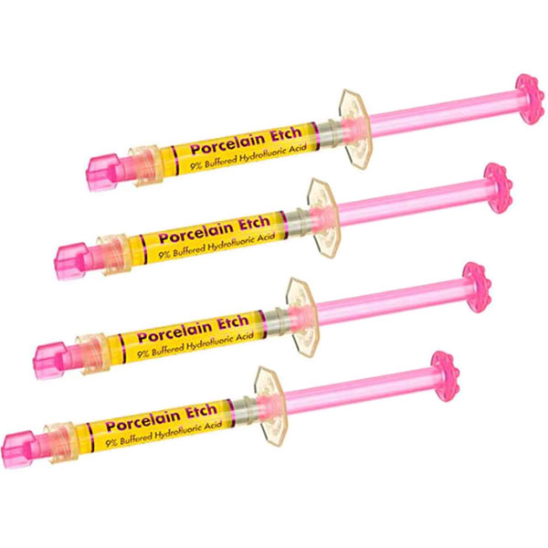 Porcelain Etch Refill: 4 x 1.2 ml syringes. Buffered 9.6% Hydrofluoric Acid. 90-second
