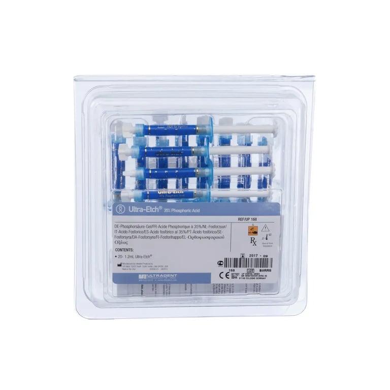 Ultra-Etch Econo refill: 20 x 1.2 ml syringes, 35% phosphoric acid gel solution. Distinctive blue