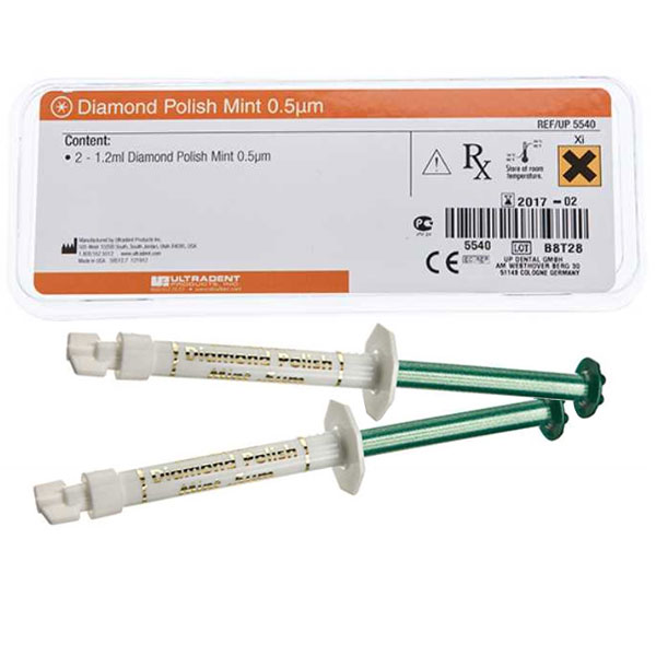 Ultradent Diamond Polishing Paste - Mint, 0.5 micrometer, 2 - 1.2 ml (1.41 g) Syringes. High-grade