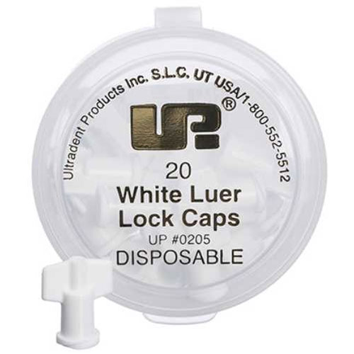 Ultradent Luer Lock Caps, White 20/Pk. Winged, polypropylene, plastic luer lock cap. Use to seal