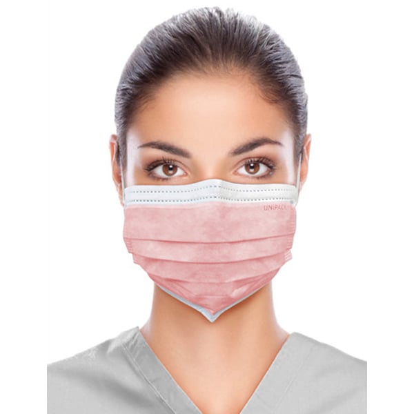 Uniguard Premium Earloop Mask 3-Ply, Pink, 50/Pk. Nose and chin strips for comfortable, secure fit