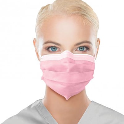 Uniguard Fluidbloq Earloop Mask 4-Ply, PINK 50/Pk. Nose&Chin Strips for comfortable, secure fit