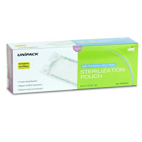UniPack 3.5" x 10" self-sealing see-through sterilization pouch, 1000/bx. T Blue tinted-film