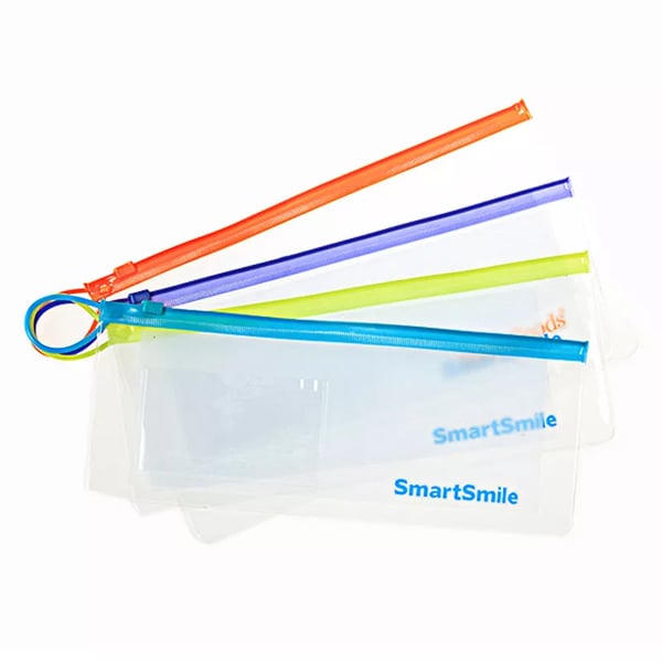 SmartSmile Clear 10" x 4" PVC Pouch, Patient Pack Bags, Four Assorted Colors, 72/Pk. Make an