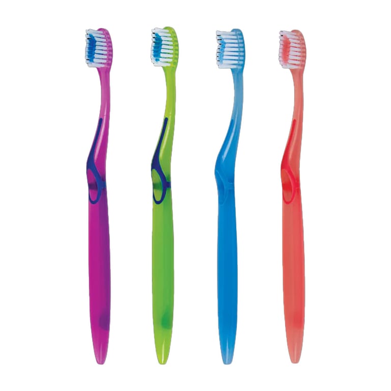 SmartSmile Youth Toothbrush, Soft, Assorted Colors, 72/Pk. Contour trimmed, rounded bristles