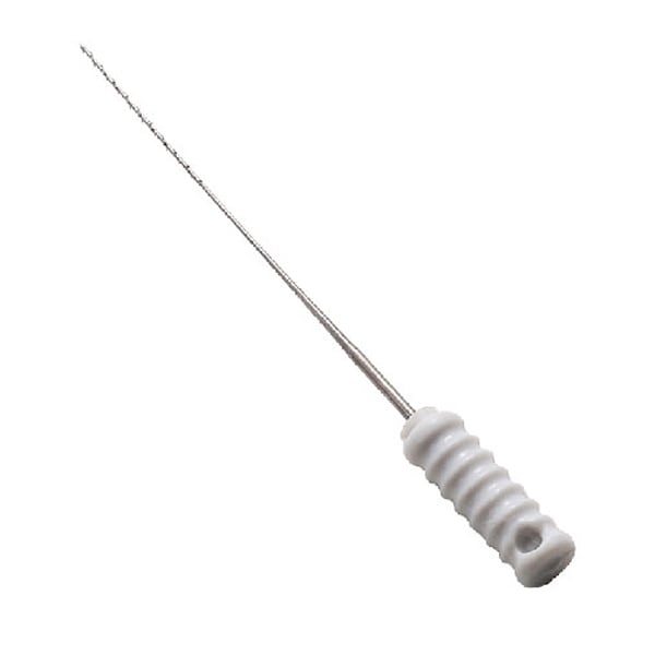 Vakker 25 mm Size #01 Stainless Steel Barbed Broaches, 10/Pkg. White Color-Coded Plastic Handle