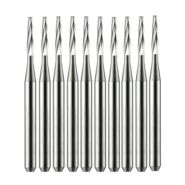 Vakker FG #170L Taper Fissure Carbide Burs, 10/Pk. Overall length : 21mm, shank diameter : 1.6mm