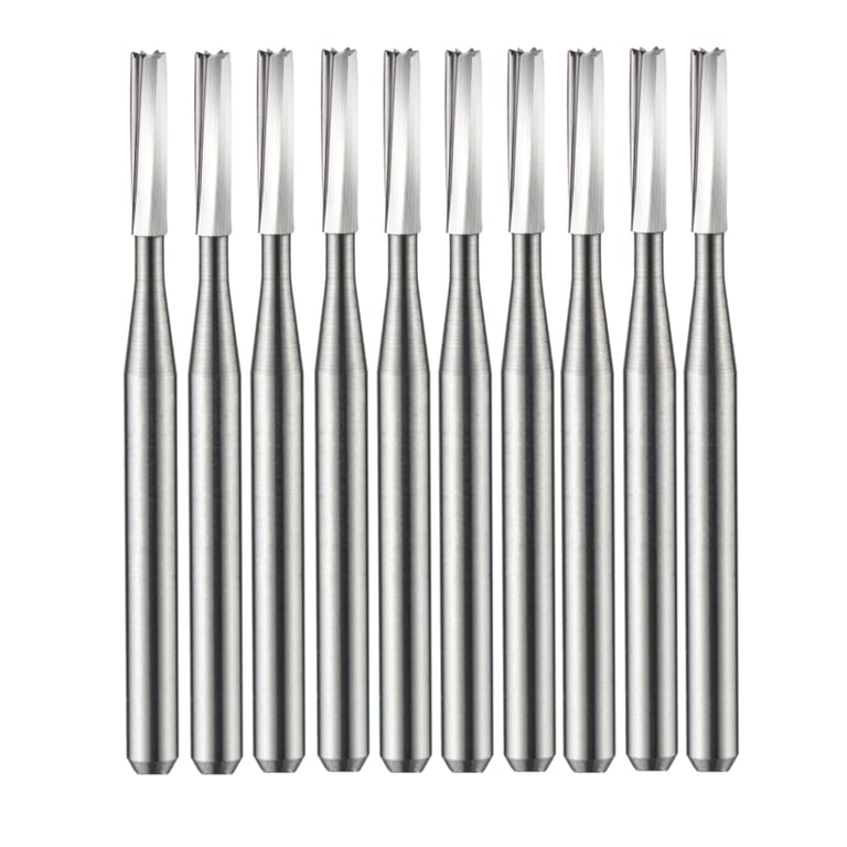 Vakker FG #58L Straight Fissure Carbide Burs, 10/Pk. Overall length : 21mm, shank diameter