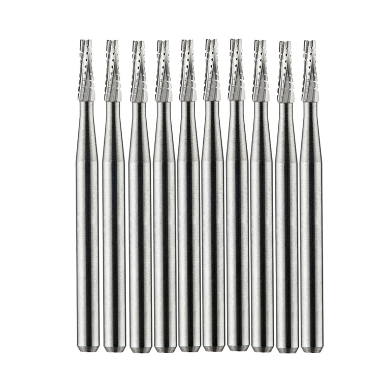 Vakker FG #701L Taper Fissure Crosscut Carbide Burs, 10/Pk. Overall length : 21mm, shank diameter