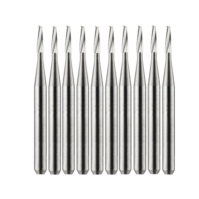 Vakker FG #169SS (Short Shank) Taper Fissure Carbide Burs, 10/Pk. Overall length : 16.5mm, shank