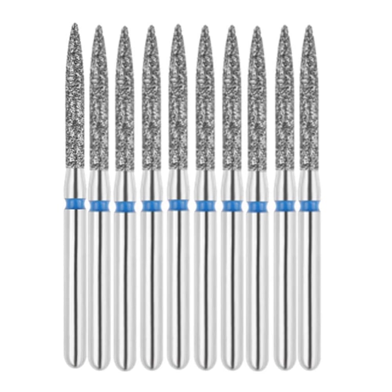 Vakker FG #863.014 Medium Grit Flame Shaped Diamond Bur, 10/Pk. 125µm, overall length : 24mm, head
