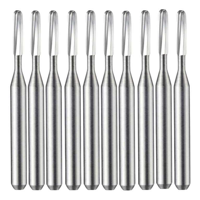 Vakker FG #1157 Carbide Bur, 10/Pk. The burs feature a 1.6 mm shank diameter, a 4.1 mm head
