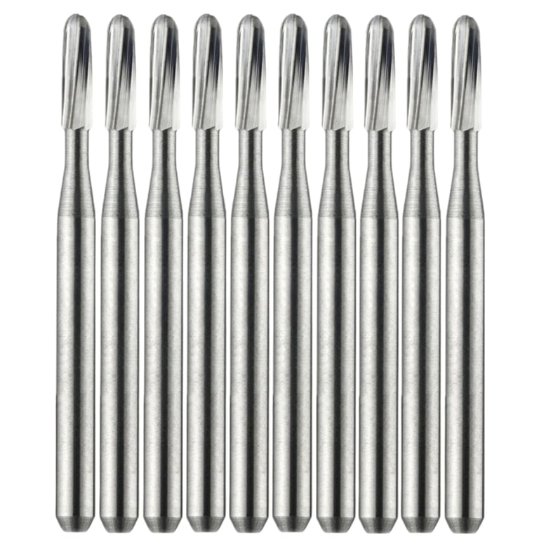 Vakker FG #1158 Carbide Bur, 10/Pk. The burs feature a 1.6 mm shank diameter, a 4.1 mm head