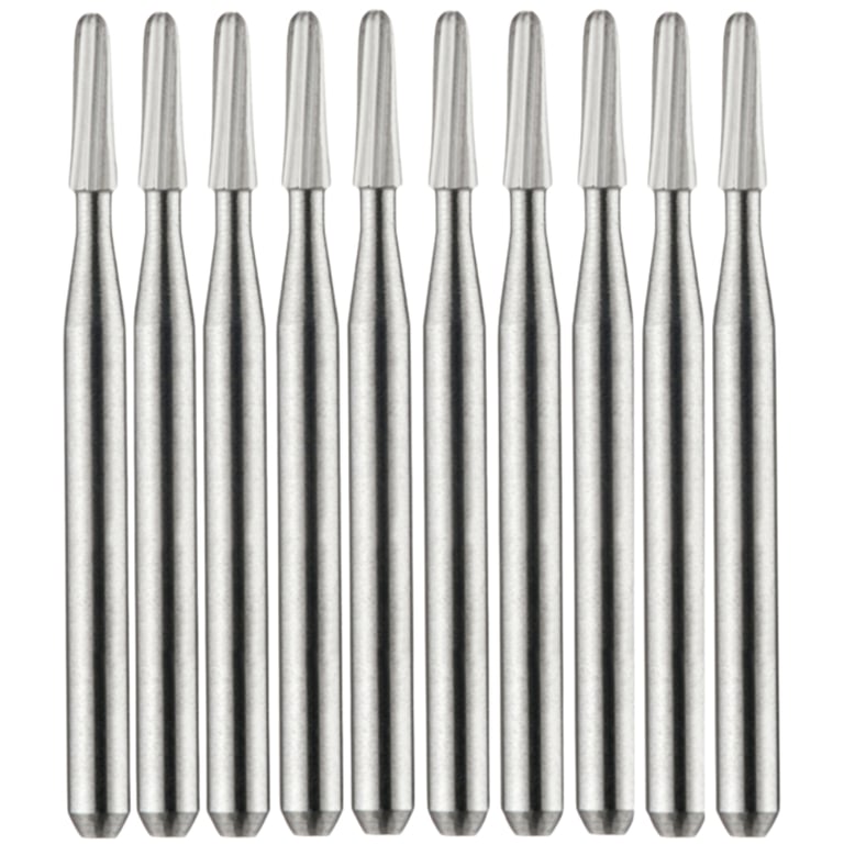 Vakker FG #1171 Carbide Bur, 10/Pk. The burs feature a 1.6 mm shank diameter, a 4.1 mm head