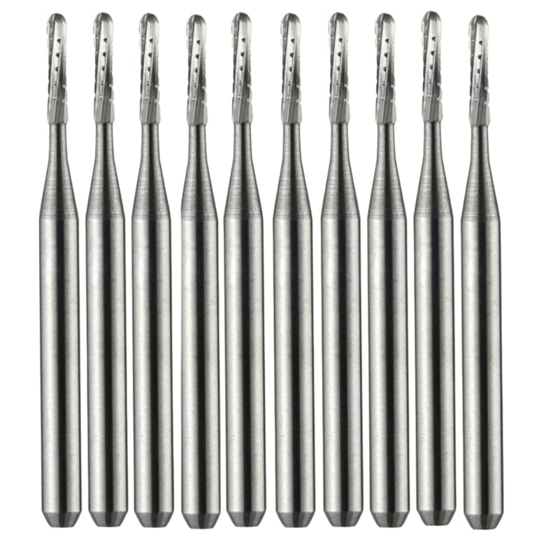 Vakker FG #1556 Carbide Bur, 10/Pk. The burs feature a 1.6 mm shank diameter, a 3.8 mm head
