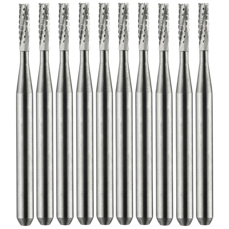 Vakker FG #557 Carbide Bur, 10/Pk. The burs feature a 1.6 mm shank diameter, a 4.2 mm head length