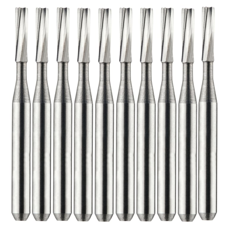 Vakker FG# 57 SS Carbide Bur, Short Shank, 10/Pk. The burs feature a 1.6 mm shank diameter, a 4.1