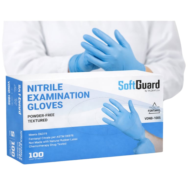 SoftGuard Nitrile Exam Gloves, Powder-Free, Small, Blue, 100/Box. Non-sterile exam gloves designed