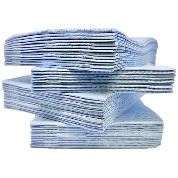 Valdent USA 13" x 18" Patient Bibs, 2-Ply Paper/1-Ply Poly, Blue, 500/Case. Plain rectangle