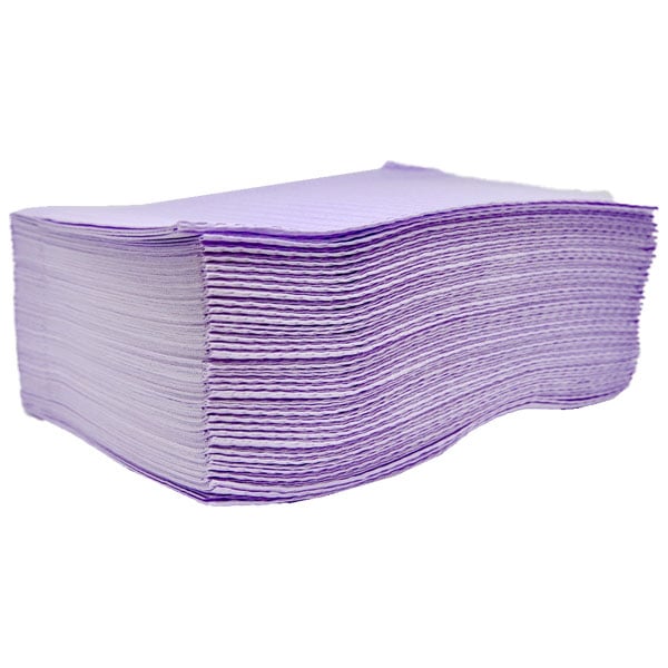 Valdent USA 13" x 18" Patient Bibs, 2-Ply Paper/1-Ply Poly, Lavender, 500/Case. Plain rectangle