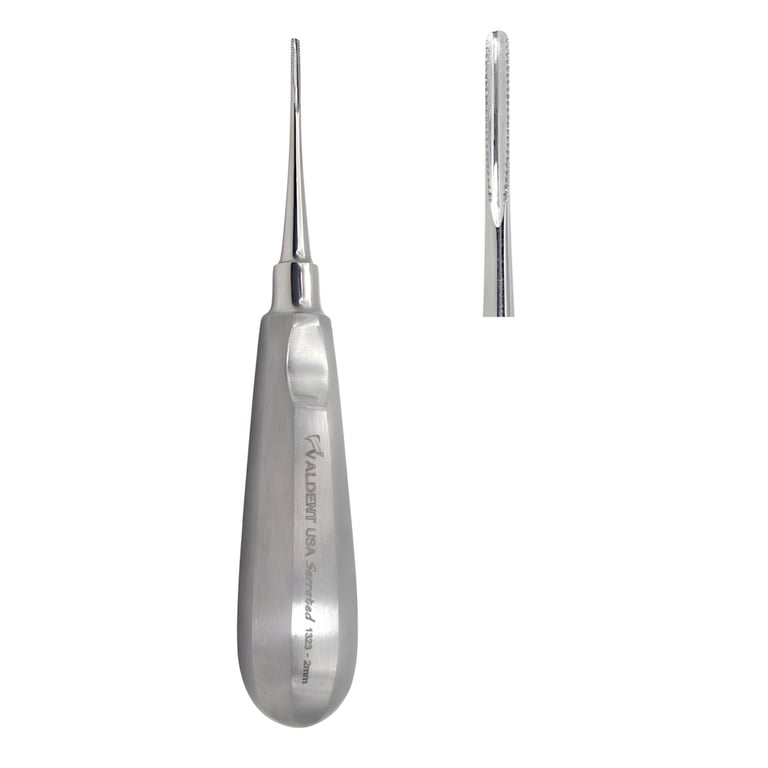 Valdent USA 2.00mm Dental Surgical Root Elevator w/ serrated tips, 1/Pk. The straight-tip design