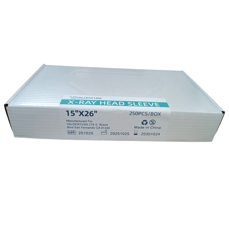 Valdent USA 15" x 26" Disposable Dental X-Ray Head Sleeves, 250/Pk. Durable, soft poly plastic