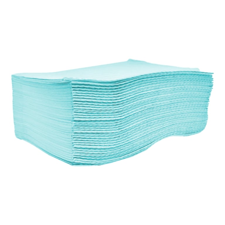 Valdent USA 13" x 18" Patient Bibs, 2-Ply Paper/1-Ply Poly, Teal, 500/Case. Plain rectangle