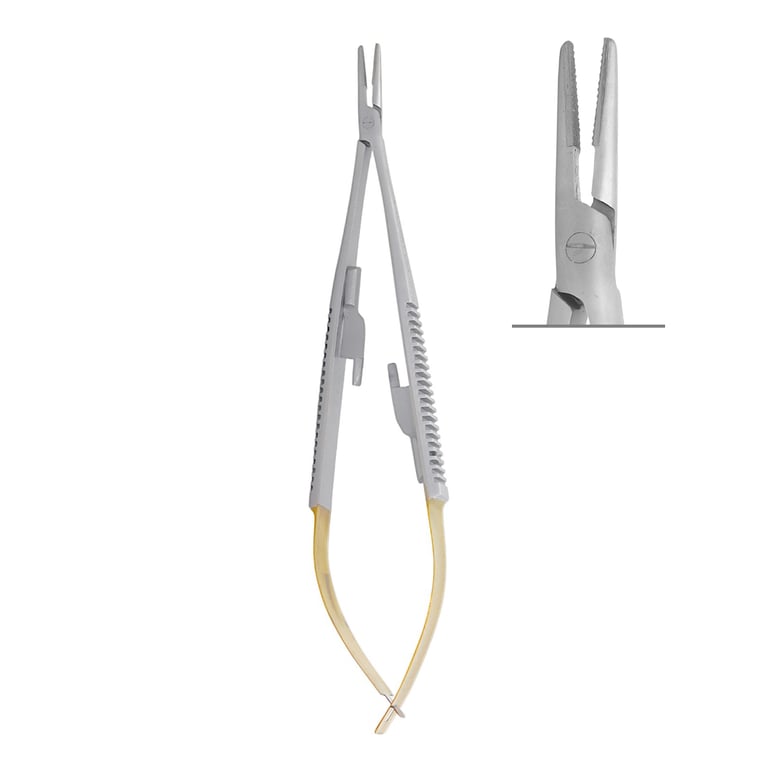 Valdent USA Tungsten Carbide (TC) 5.75" Castroviejo Needle Holder with Lock, Serrated Tip, 1/Pk