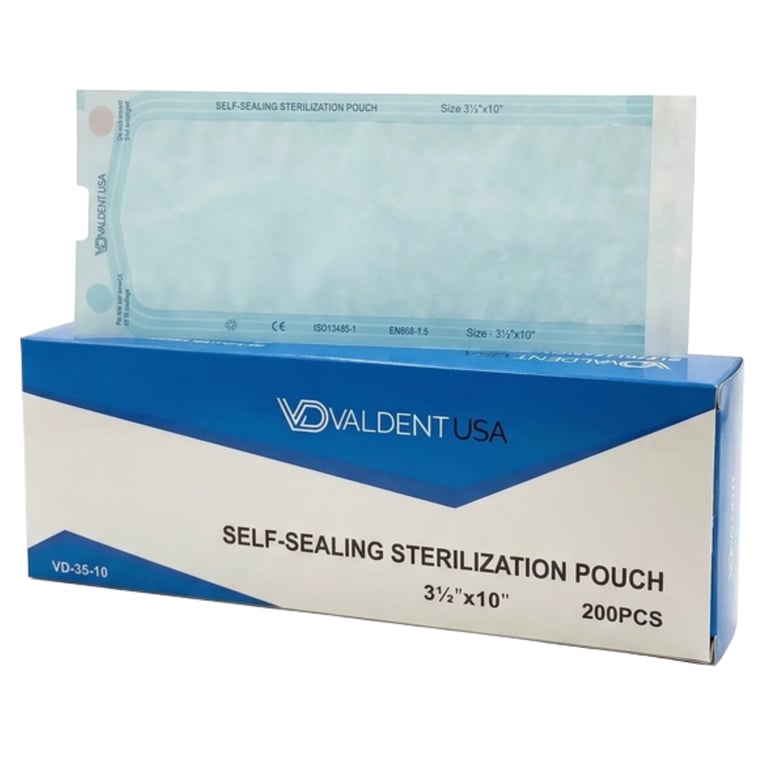 Valdent USA 3.5" x 10" Paper/Blue Film Sterilization Pouch, Self-Sealing, 200/Pk. Delivers