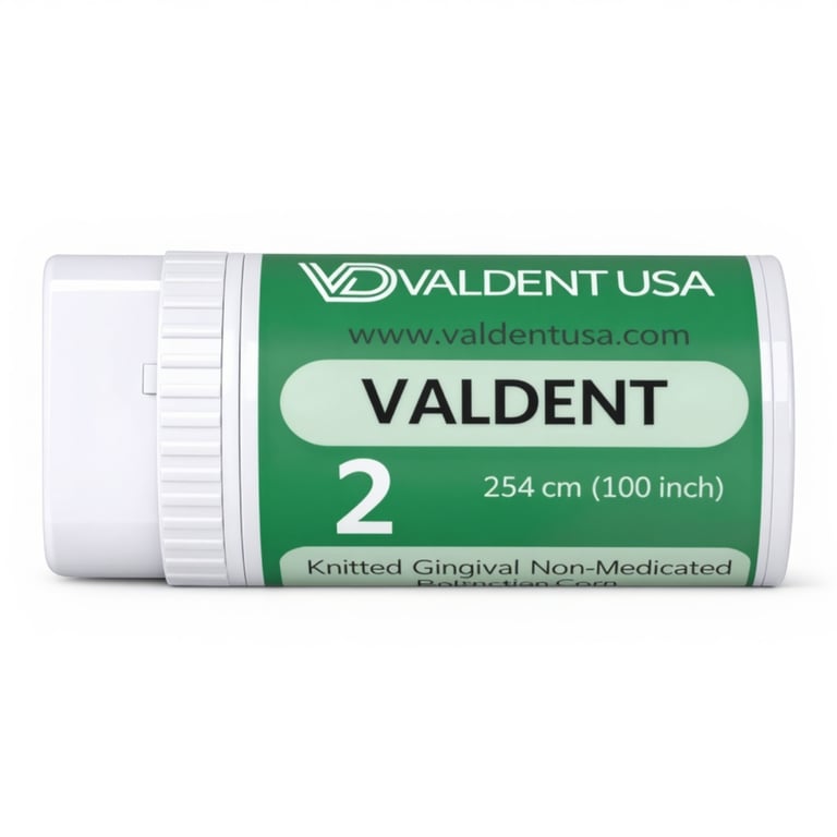 Valdent USA Cotton Retraction Cord, Plain Knitted Size 2, 8ft/Btl, 1/Pk. Yields increased sulcus