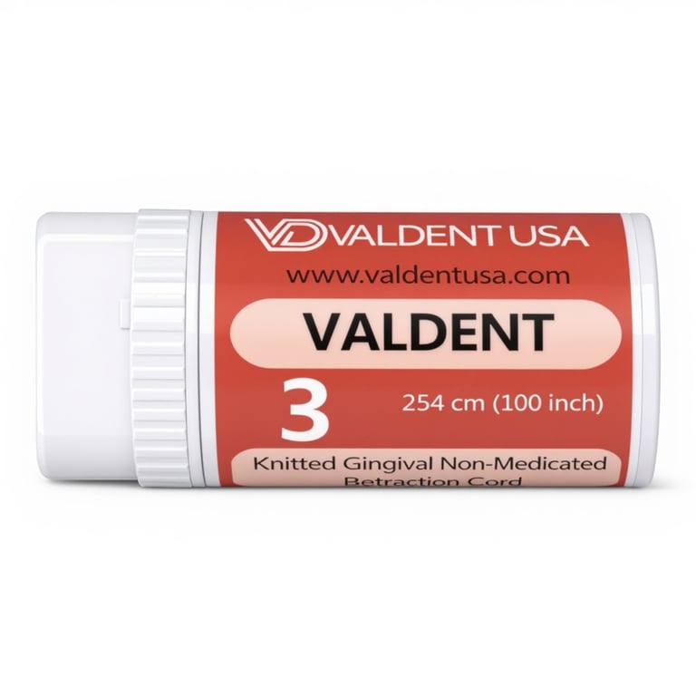 Valdent USA Cotton Retraction Cord, Plain Knitted Size 3, 8ft/Btl, 1/Pk. Yields maximum sulcus