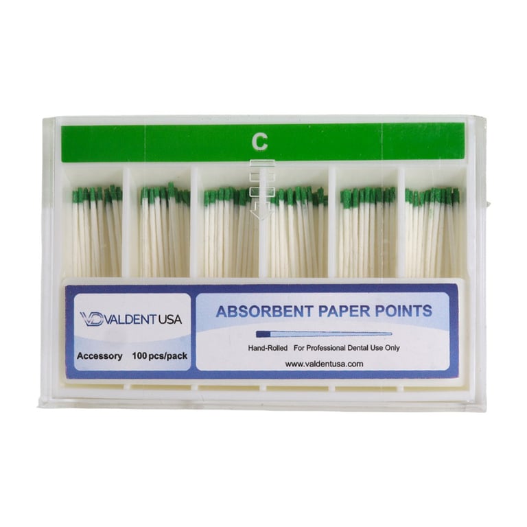 Valdent USA Coarse Absorbent Paper Points, Green, 100/Pk. Made from specially formulated, highly