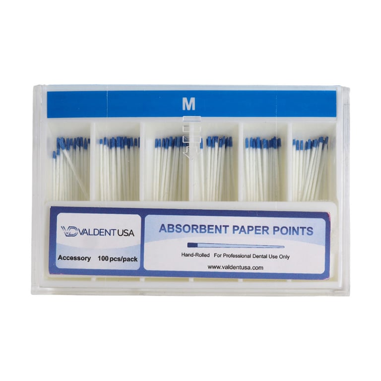 Valdent USA Medium Absorbent Paper Points, Blue, 100/Pk. Made from specially formulated, highly