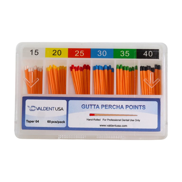 Valdent USA Gutta Percha Points, Assorted #15-40, Taper Size 0.04, Color Coded, 60/Pk. Includes
