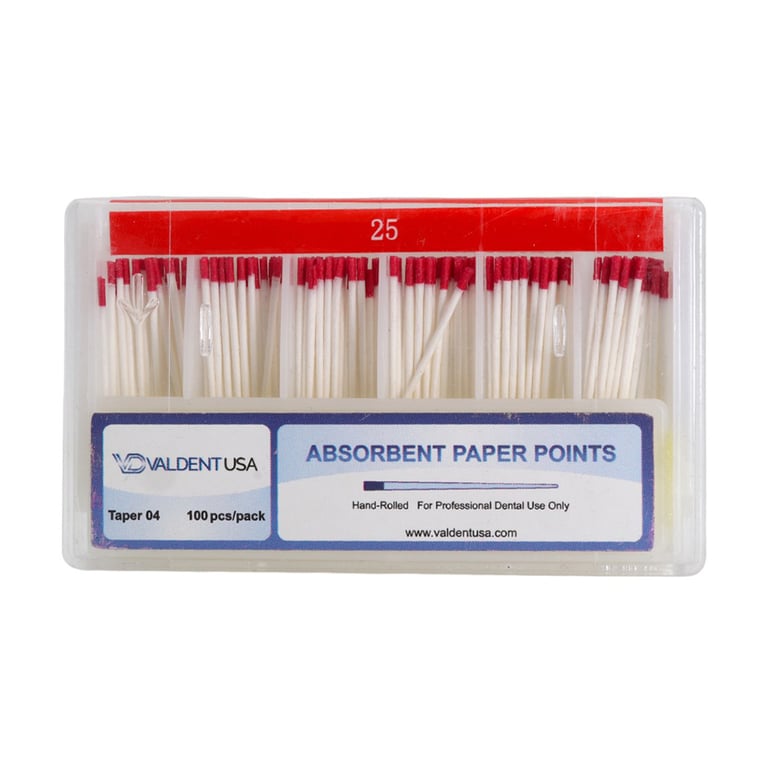 Valdent USA Absorbent Paper Points, #25, Taper Size 0.04, Red, 100/Pk. Designed to accurately fit