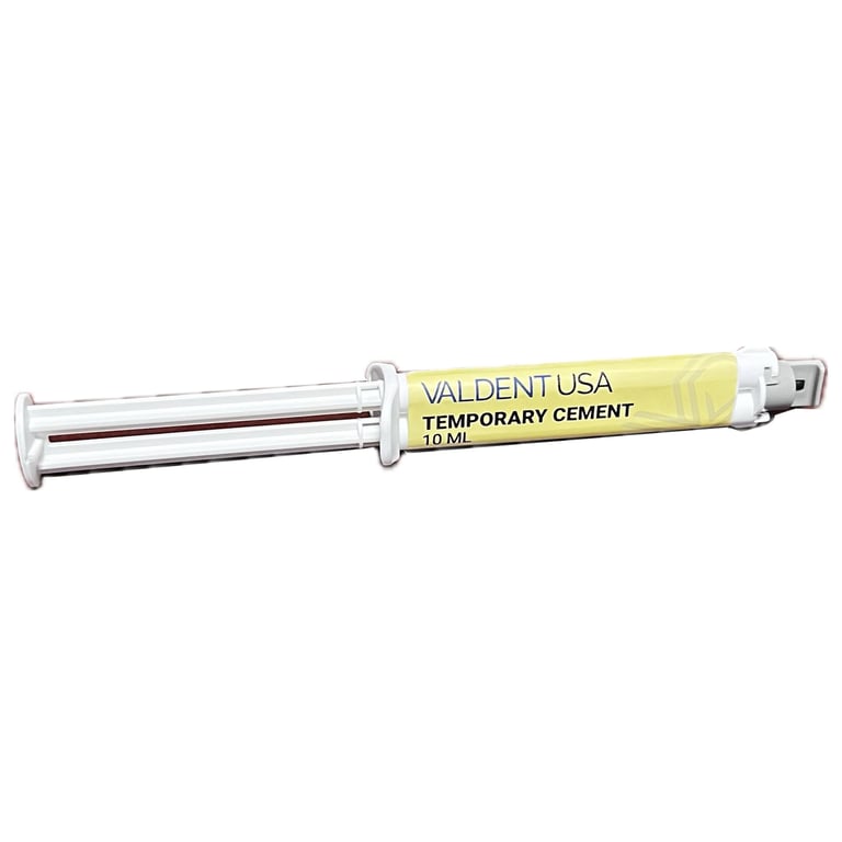 Valdent USA Temporary Cement Automix Syringe, Dual-Cure, 10 mL, 1/Pk. Resin-based cement. Flexible