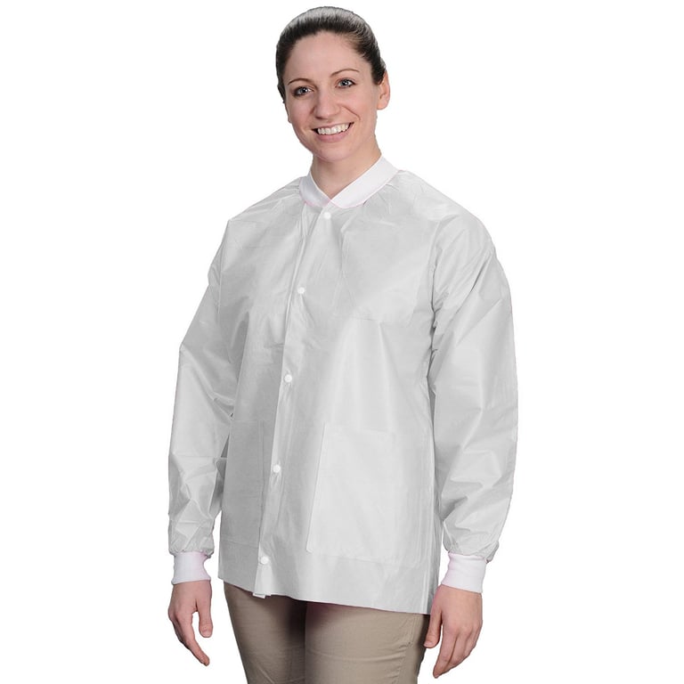 Easy-Breathe Jackets - White, Medium 10/Pk. Light-Weight, Made of 3-Layer SMS fabrics, Breathable