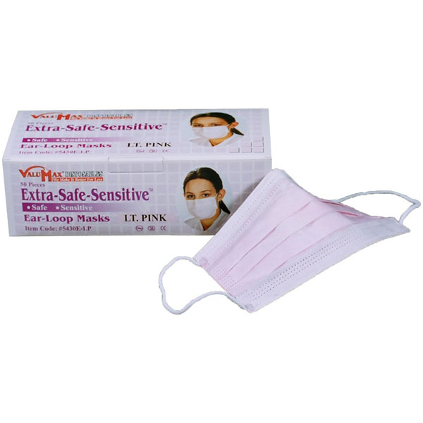 Extra-Safe Sensitive Earloop Mask - Light Pink, PFE 99.7% at 0.1 micron and BFE 99.5% at 2.7