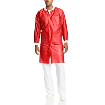 Extra-Safe Lab Coats - Red Small 10/Pk. Knee-Length, Soft 3-layer SMS fabrics, fluid resistant