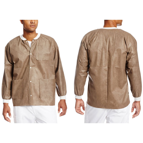 Extra-Safe Jacket - Coffee Medium 10/Pk. Hip-Length, Light-Weight, Breathable, with Snap-Front