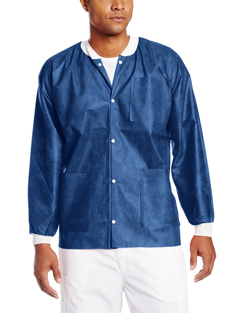 Extra-Safe Jacket - Navy Blue Medium 10/Pk. Hip-Length, Soft 3-layer SMS fabrics, fluid resistant
