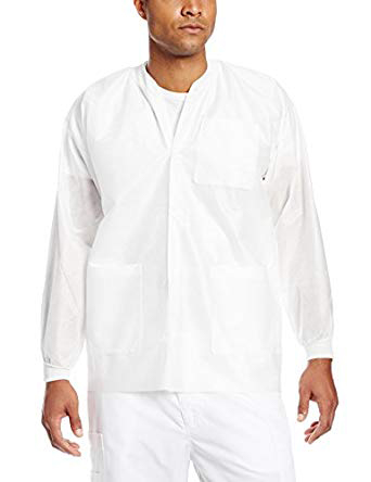 Extra-Safe Jacket - White Medium 10/Pk. Hip-Length, Light-Weight, Breathable, with Snap-Front